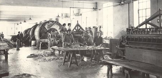 Traditional trimming of the hides in the early 1900's
